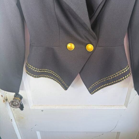 VTG Caron Black Gold Ornate Fitted Power Blazer Eclectic Angular Long Sleeves 6 - Picture 3 of 11